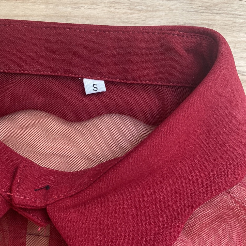NWT Amazon Red Women Womens Dress Size Small. Sheer Bell Sleeves and Collar. - Picture 12 of 13